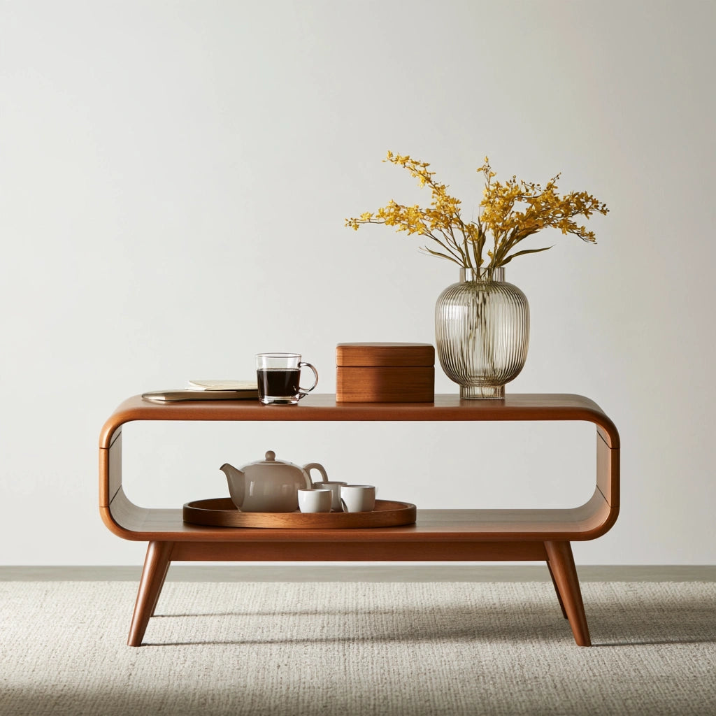 Salontafel van hout met eikenlook, met twee niveaus, kleur lichtbruin