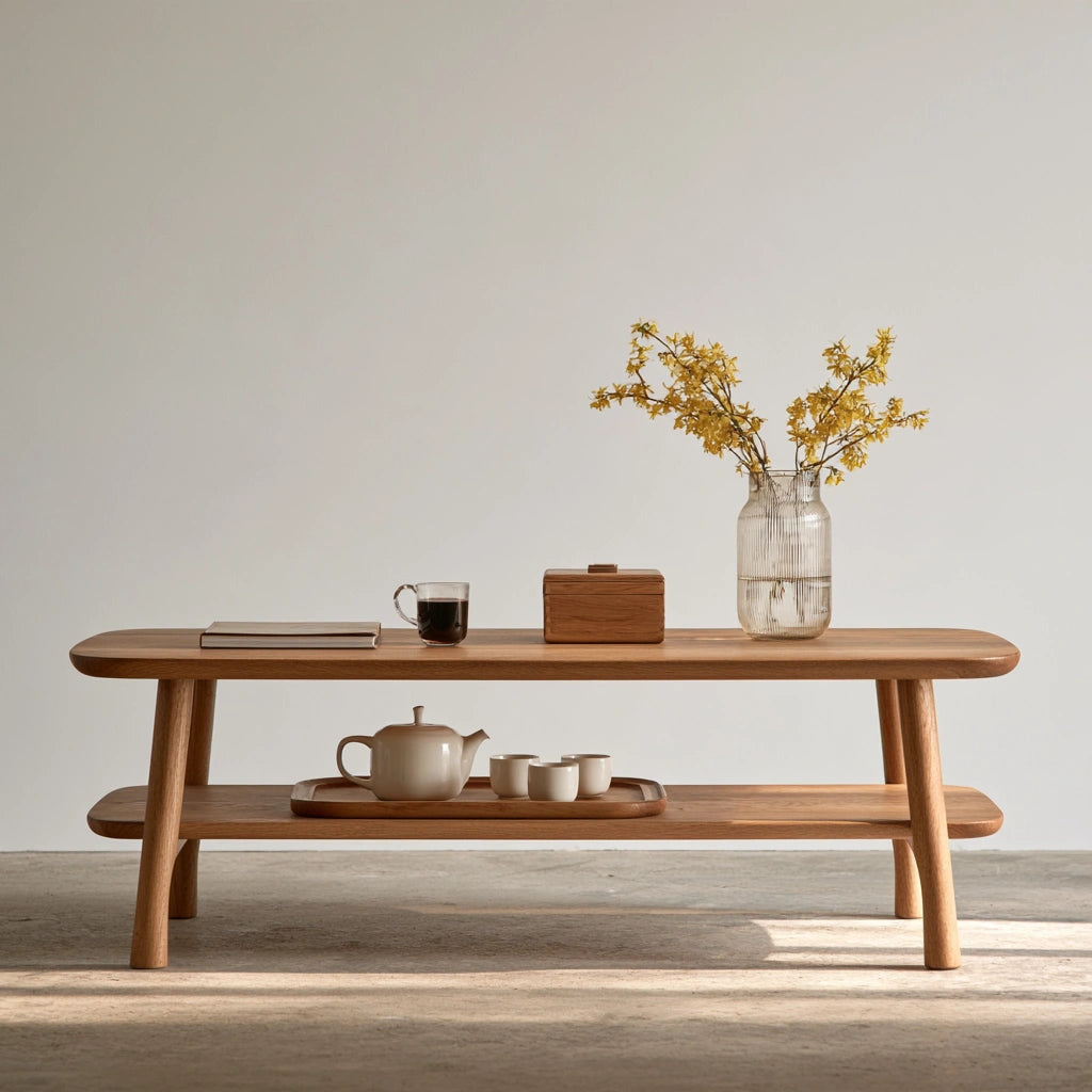 Salontafel van hout met eikenlook, met twee niveaus, kleur lichtbruin